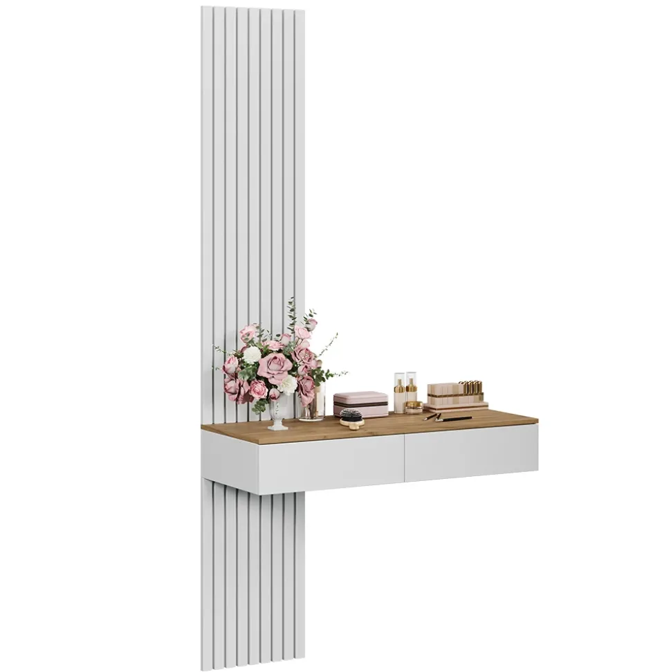 Schminktisch Melina Weiß/Eiche 100 cm mit 2 Schubladen Vicco