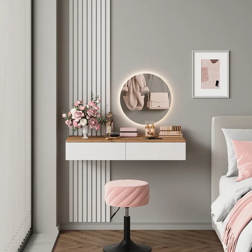 Schminktisch Melina Weiß/Eiche 100 cm mit 2 Schubladen Vicco