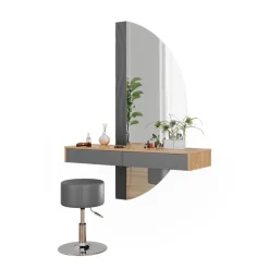 Schminktisch Melisa Grau 120 cm mit Beleuchtung und Hocker Vicco