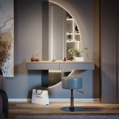 Schminktisch Melisa Grau 120 cm mit Beleuchtung und Hocker Vicco