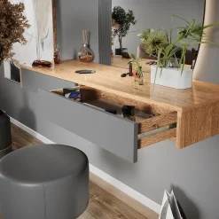 Schminktisch Melisa Grau 120 cm mit Beleuchtung und Hocker Vicco