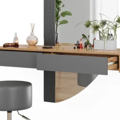 Schminktisch Melisa Grau 120 cm mit Beleuchtung und Hocker Vicco