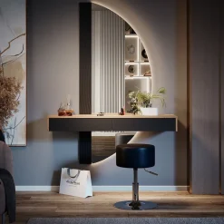 Schminktisch Melisa Schwarz 120 cm mit Beleuchtung und Hocker Vicco