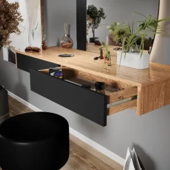 Schminktisch Melisa Schwarz 120 cm mit Beleuchtung und Hocker Vicco