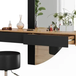 Schminktisch Melisa Schwarz 120 cm mit Beleuchtung und Hocker Vicco