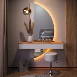 Schminktisch Melisa Weiß 120 cm mit LED Beleuchtung und Hocker Vicco