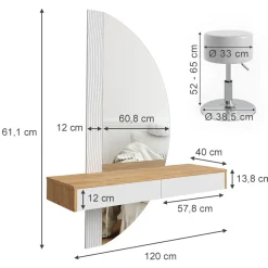 Schminktisch Melisa Weiß 120 cm mit LED Beleuchtung und Hocker Vicco