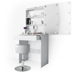 Schminktisch Melle Weiß 68 cm mit LED Beleuchtung und Hocker Vicco