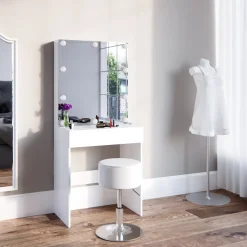 Schminktisch Melle Weiß 68 cm mit LED Beleuchtung und Hocker Vicco