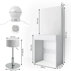 Schminktisch Melle Weiß 68 cm mit LED Beleuchtung und Hocker Vicco
