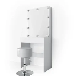 Schminktisch Melle Weiß 68 cm mit LED Beleuchtung und Hocker Vicco