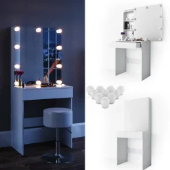 Schminktisch Melle Weiß 68 cm mit LED Beleuchtung Vicco