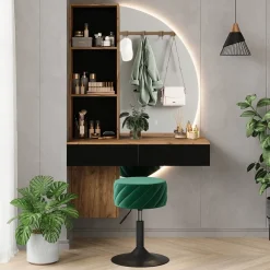 Schminktisch Melora Eiche/Schwarz 100 cm mit LED-Spiegel Vicco