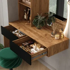 Schminktisch Melora Eiche/Schwarz 100 cm mit LED-Spiegel Vicco