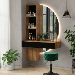 Schminktisch Melora Eiche/Schwarz 100 cm mit LED-Spiegel Vicco