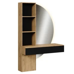 Schminktisch Melora Eiche/Schwarz 100 cm mit LED-Spiegel Vicco