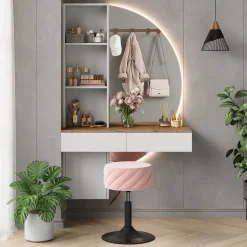 Schminktisch Melora Weiß/Eiche 100 cm mit LED-Spiegel Vicco