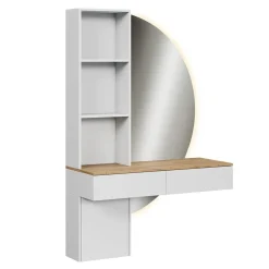 Schminktisch Melora Weiß/Eiche 100 cm mit LED-Spiegel Vicco