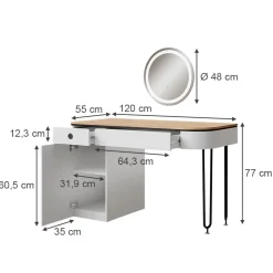 Schminktisch Mia Weiß/Naturholz 120 cm mit LED-Spiegel Vicco
