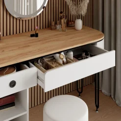 Schminktisch Mia Weiß/Naturholz 120 cm mit LED-Spiegel Vicco