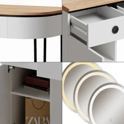 Schminktisch Mia Weiß/Naturholz 120 cm mit LED-Spiegel Vicco