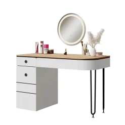 Schminktisch Mia Weiß/Naturholz 120 cm mit LED-Spiegel Vicco