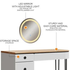Schminktisch Mia Weiß/Naturholz 120 cm mit LED-Spiegel Vicco