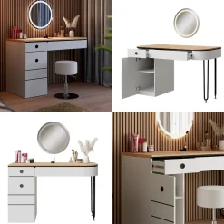 Schminktisch Mia Weiß/Naturholz 120 cm mit LED-Spiegel Vicco