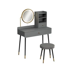 Schminktisch Mirela Grau 90 cm mit LED-Spiegel und Hocker Vicco