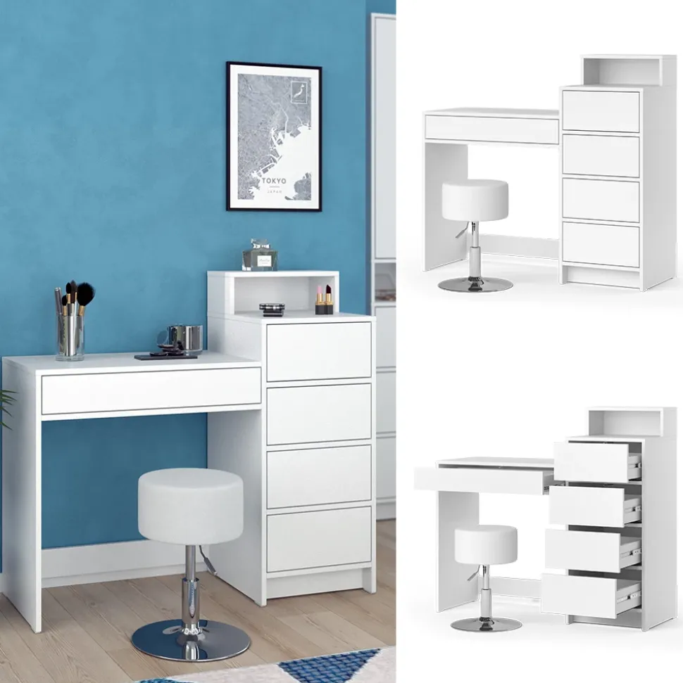 Schminktisch Naara Weiß 110.5 cm mit Hocker Vicco