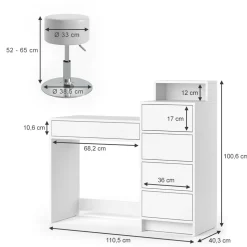 Schminktisch Naara Weiß 110.5 cm mit Hocker Vicco