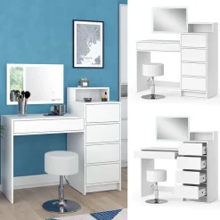 Schminktisch Naara Weiß 110.5 cm mit LED-Spiegel und Hocker Vicco