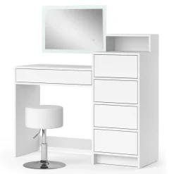 Schminktisch Naara Weiß 110.5 cm mit LED-Spiegel und Hocker Vicco