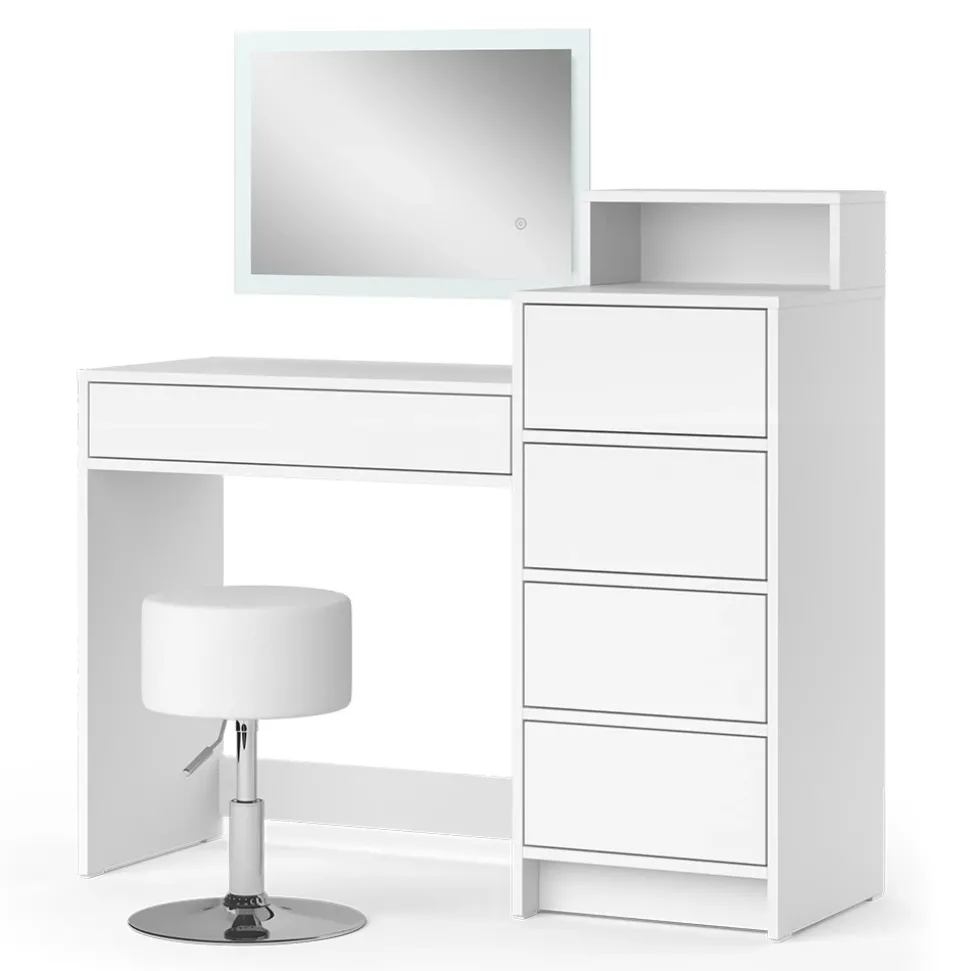 Schminktisch Naara Weiß 110.5 cm mit LED-Spiegel und Hocker Vicco