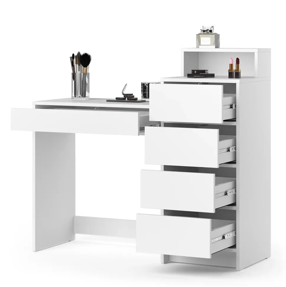 Schminktisch Naara Weiß 110.5 cm mit 5 Schubladen Vicco