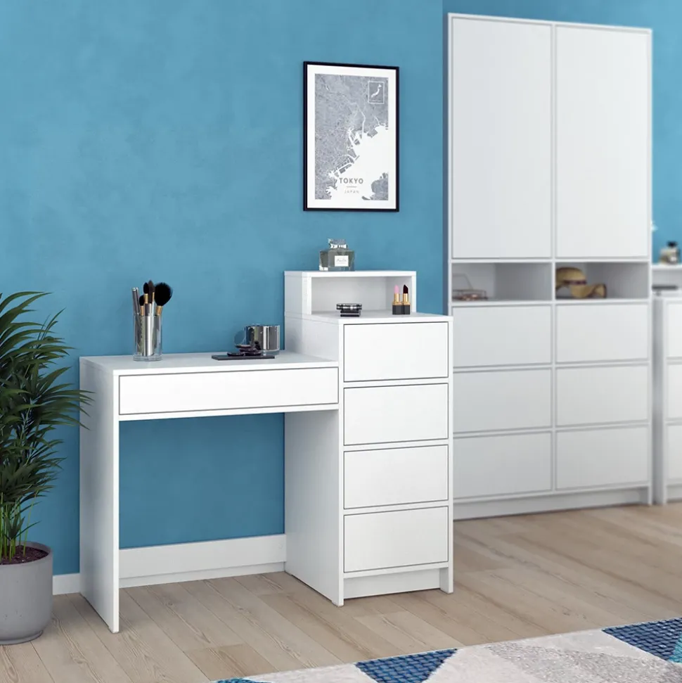 Schminktisch Naara Weiß 110.5 cm mit 5 Schubladen Vicco