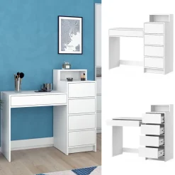 Schminktisch Naara Weiß 110.5 cm mit 5 Schubladen Vicco