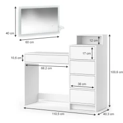 Schminktisch Naara Weiß 110.5 cm mit LED-Spiegel Vicco