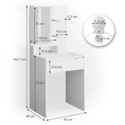 Schminktisch Ruben Weiß 60 cm mit LED Beleuchtung Vicco