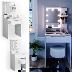 Schminktisch Ruben Weiß 60 cm mit LED Beleuchtung und Hocker Vicco