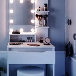 Schminktisch Ruben Weiß 60 cm mit LED Beleuchtung und Hocker Vicco