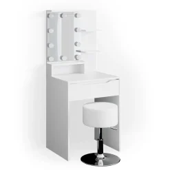 Schminktisch Ruben Weiß 60 cm mit LED Beleuchtung und Hocker Vicco