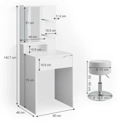 Schminktisch Ruben Weiß 60 cm mit Hocker Vicco