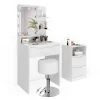Schminktisch Ruben Weiß mit Schubladenschrank, LED Beleuchtung und Hocker Vicco