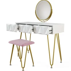 Schminktisch Ruby Weiß 100 cm mit LED Beleuchtung und Hocker Vicco