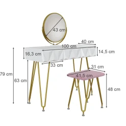 Schminktisch Ruby Weiß 100 cm mit LED Beleuchtung und Hocker Vicco