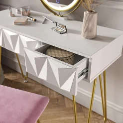 Schminktisch Ruby Weiß 100 cm mit LED Beleuchtung und Hocker Vicco