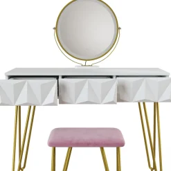 Schminktisch Ruby Weiß 100 cm mit LED Beleuchtung und Hocker Vicco