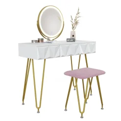 Schminktisch Ruby Weiß 100 cm mit LED Beleuchtung und Hocker Vicco