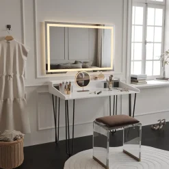 Schminktisch Sannar Weiß 110 cm mit LED-Spiegel Vicco